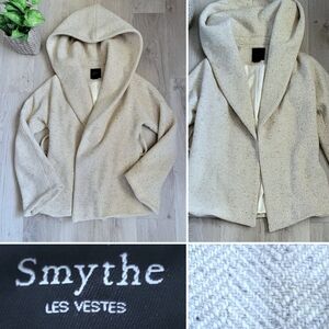 Smythe Les Vestes Virgin Wool Gray & Ivory Hooded Herringbone Coat, Women's 2